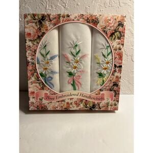 Three Ladies Embroidered Handkerchiefs - Beautiful Flowers!